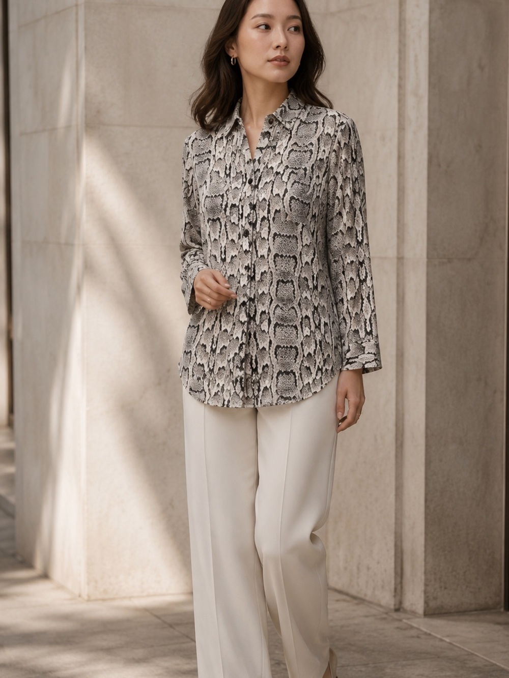 Express Portofino Snake Print Blouse Button Front Career Top S Minimalist Chic